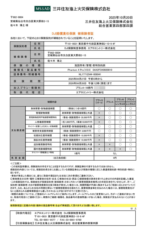 ドローン賠償保険証