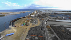 名取川閖上水門設備災害復旧工事の空撮　
名取市ゆりあげ地区・震災復興地区　ラジコン空撮/仙台市 写真スタジオのロイヤル撮影の一例